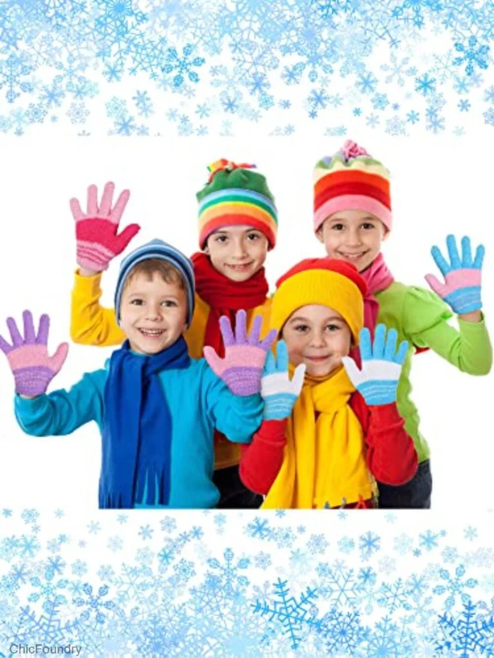 5 Pairs Kids Knitted Full Finger Winter Mittens Warm Gloves
